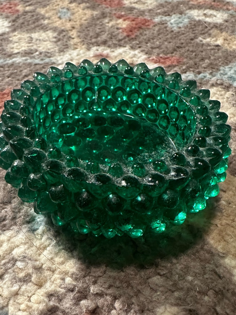 Emerald Green Hobnail Glass Trinket Dish Small Vintage Style